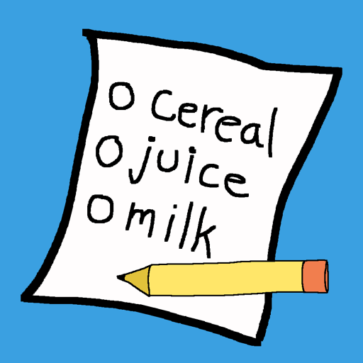 The Our Shop List app icon: a shopping list on a blue background